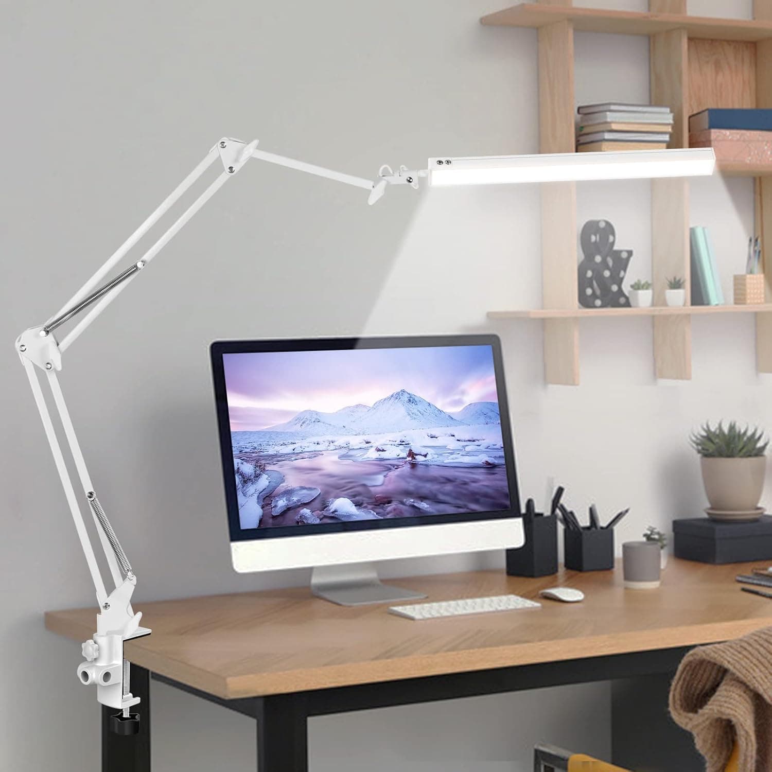 LED Desk Lamp, Desk Lamps for Home Office, 24W Brightness Architect Desk Lamp, 36inch Swing Arm Desk Lamp with Clamp, Modern Table Light with 3 Colors Modes, 10 Dimmer Levels and Memory Function
