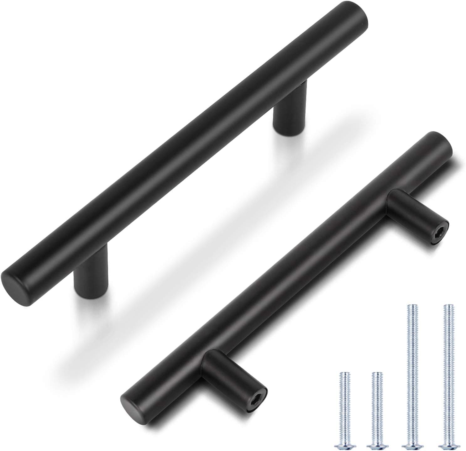KNOBWELL 20 Pack Black Round Dresser Drawer Pulls Stainless Steel Modern Kitchen Cabinet Handles Bathroom Cabinet Handles, Center to Center 3-3/4in(95-9/10mm)