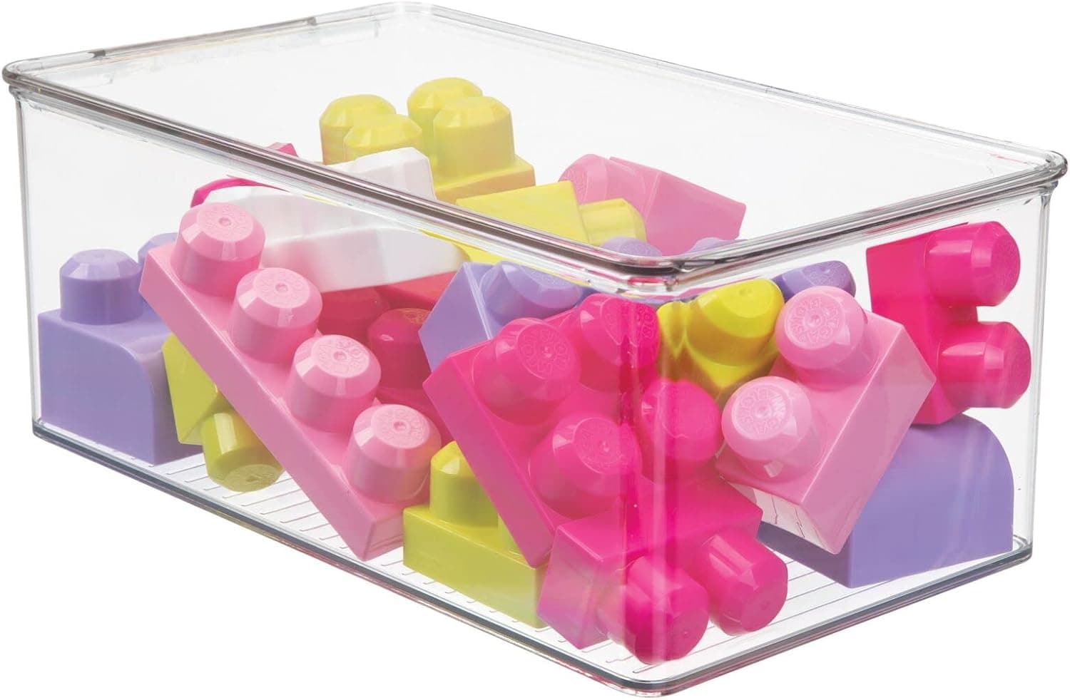 mDesign Plastic Stackable Toy Storage Bin Container Box with Hinge Lid for Organizing Living Room, Play Room, Bedroom, Nursery, Hold Blocks, Puzzles, Books, Lumiere Collection, Clear