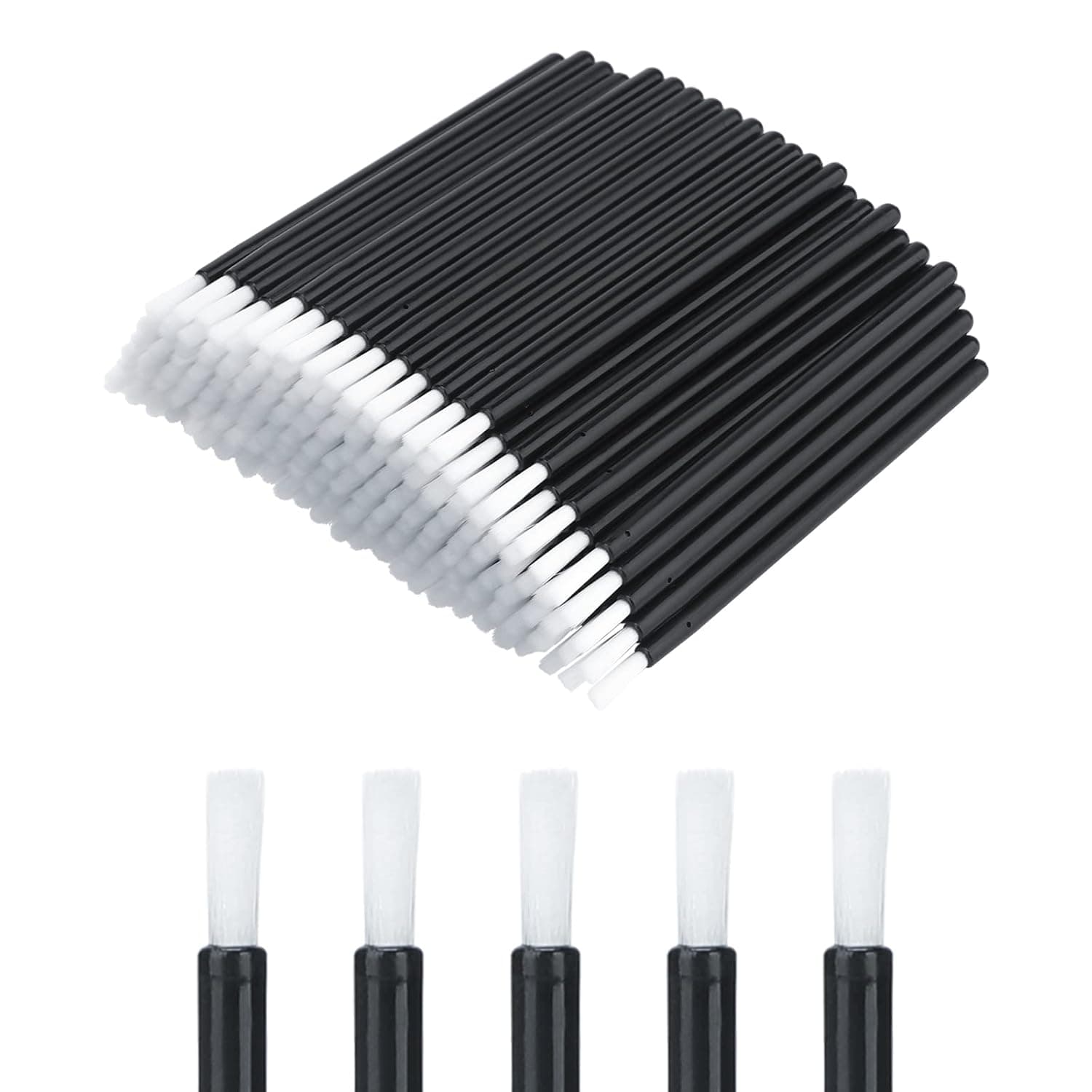 50PCS Disposable Lip Brushes Lipstick Applicator Lip Wands Makeup Beauty Tool Kits PYO Cookie Paint Brush (Black)