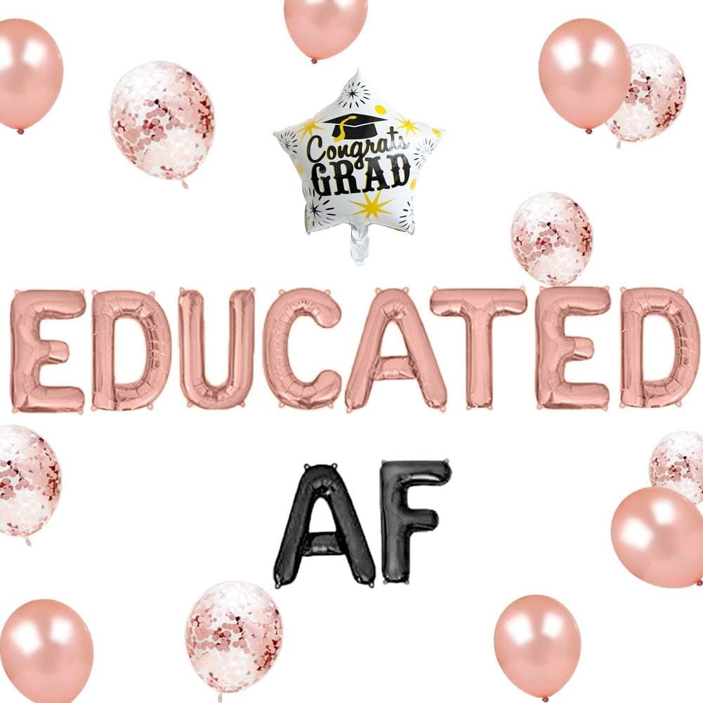 Geloar Educated Grad Balloons Banner, Graduation Balloon Class Of 2023 Congratulations Grad Sign Graduate Party Supplies Decoration High School Graduation College Nurse Law School Graduate (Rose Gold)