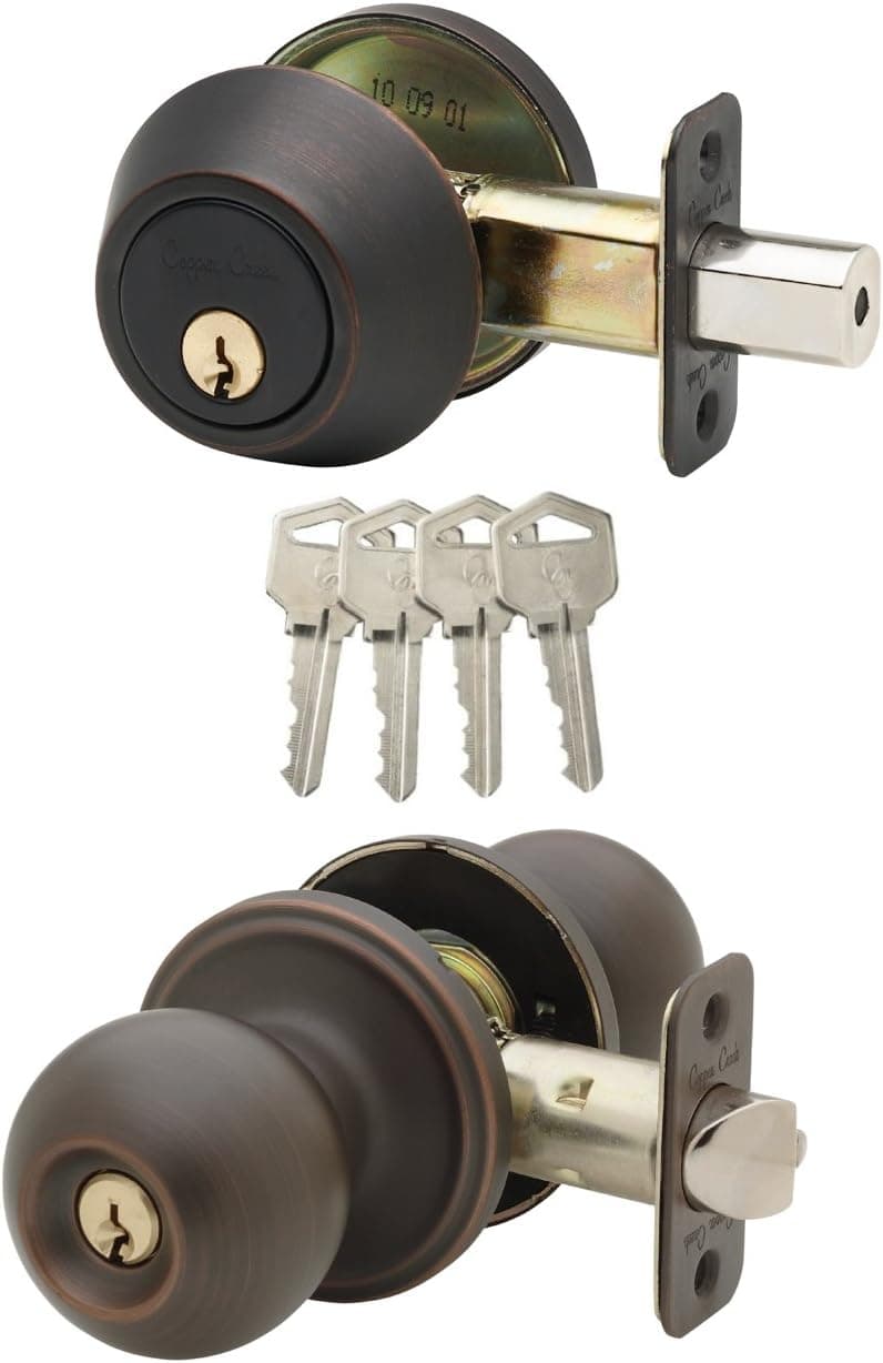 Copper Creek BKDB141TB Ball Door Knob Keyed Alike with Deadbolt Combination, Tuscan Bronze