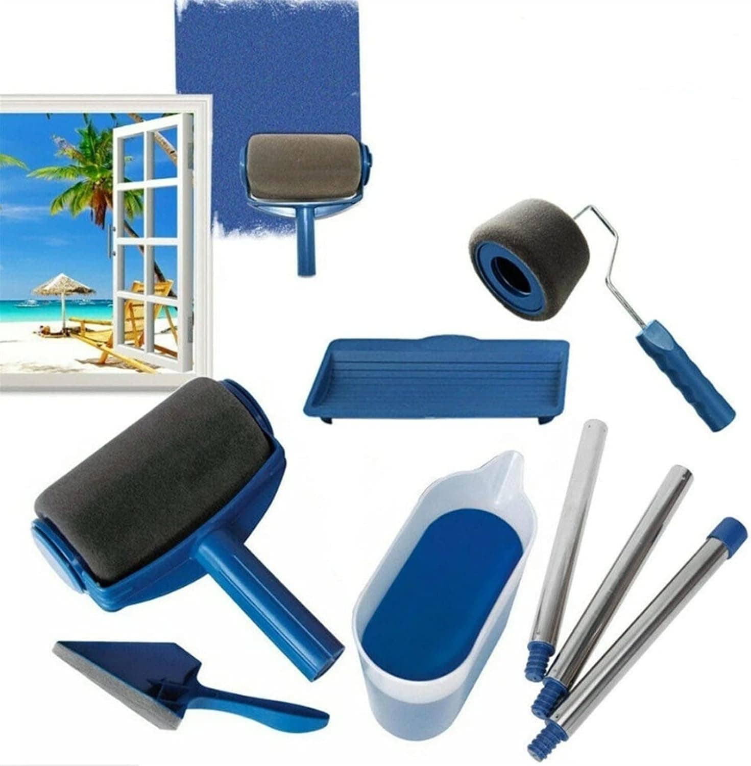 GXNSFAL Paint Roller Decorative Rubber Roller Multifunctional Wall Decorative Paint Roller Corner Brush Handle Tool DIY Household Painting Brushes Kit - 8Pcs