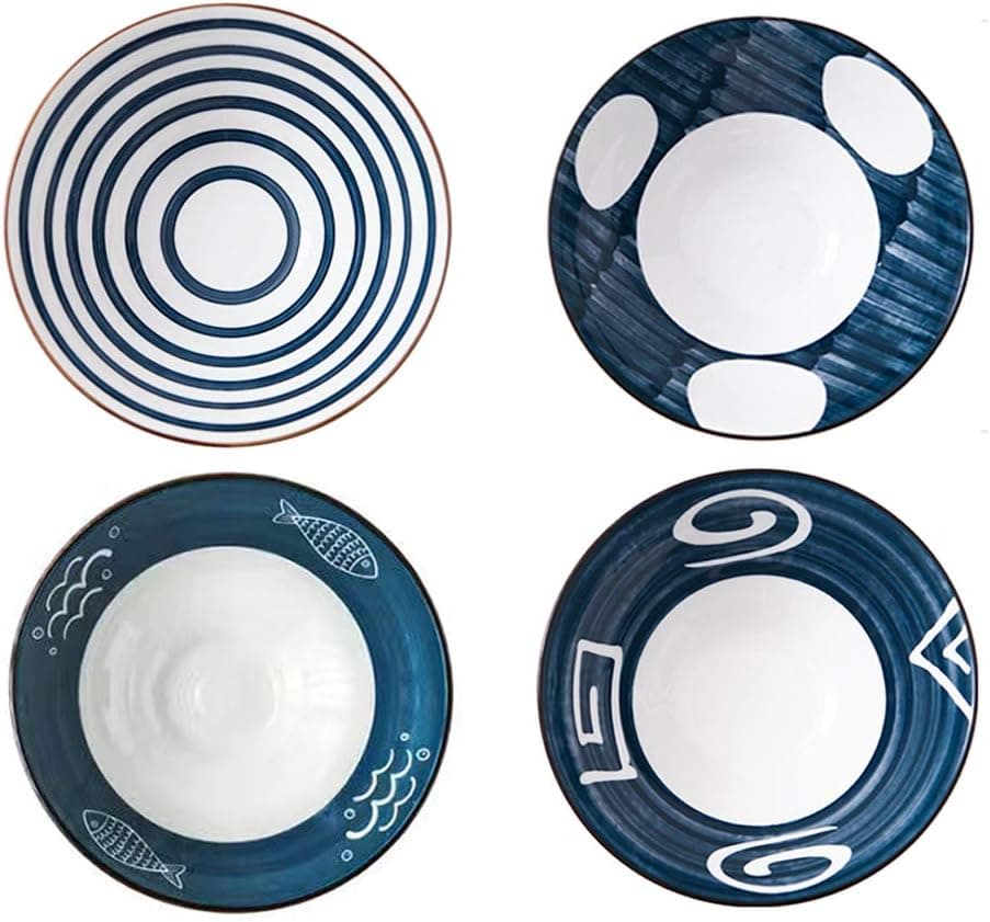 Koja 32 oz. Elegant Decorative Large Porcelain China Ceramic Soup Cereal Pasta Pho Noodle Bowl Set of 4. Colorful Gift Pack. Impress Family & Guests. Dishwasher Microwave Safe. Lifetime Guaranty!!