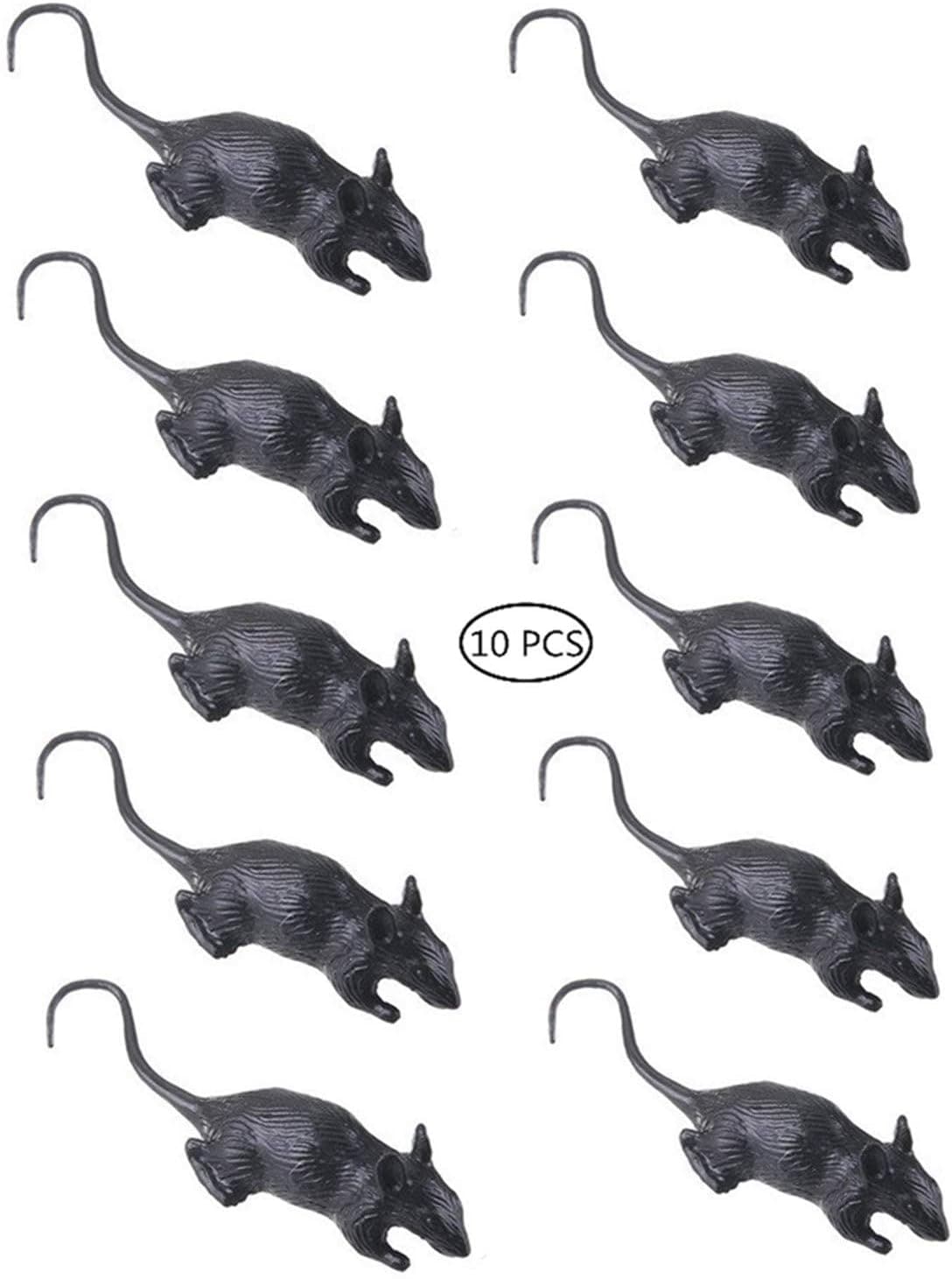 Hocai 10 Pieces Fake Rat Realistic Plastic Fake Mouse Fake Mice Spooky Rats for Halloween Trick Toys Decoration Supplies (Black)