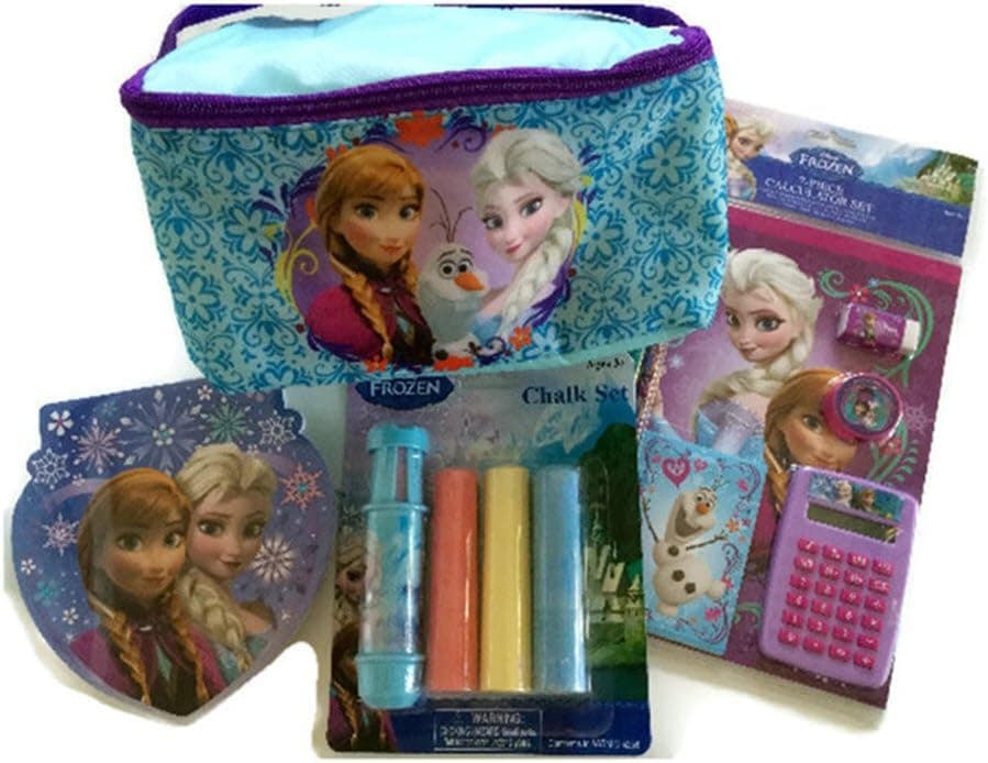 Disney Frozen Elsa Pencils Calculator Notepad Girls Gift Bundle Soft Zippered Cooler Insulated Lunch Box