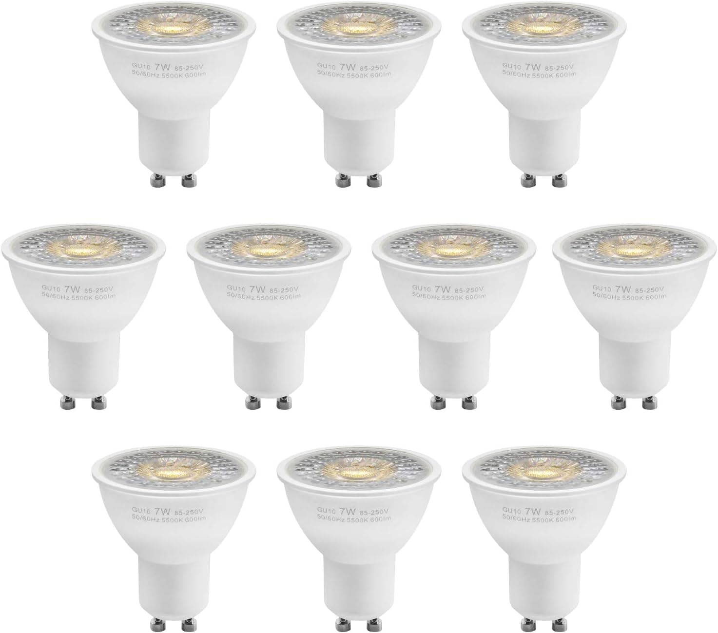 ETOPLIGHTING |10 Pack| LED 7 Watt 5500K GU10 Neutral White Shatterproof Indoor Power Saving Bright Light Bulb, APL2356