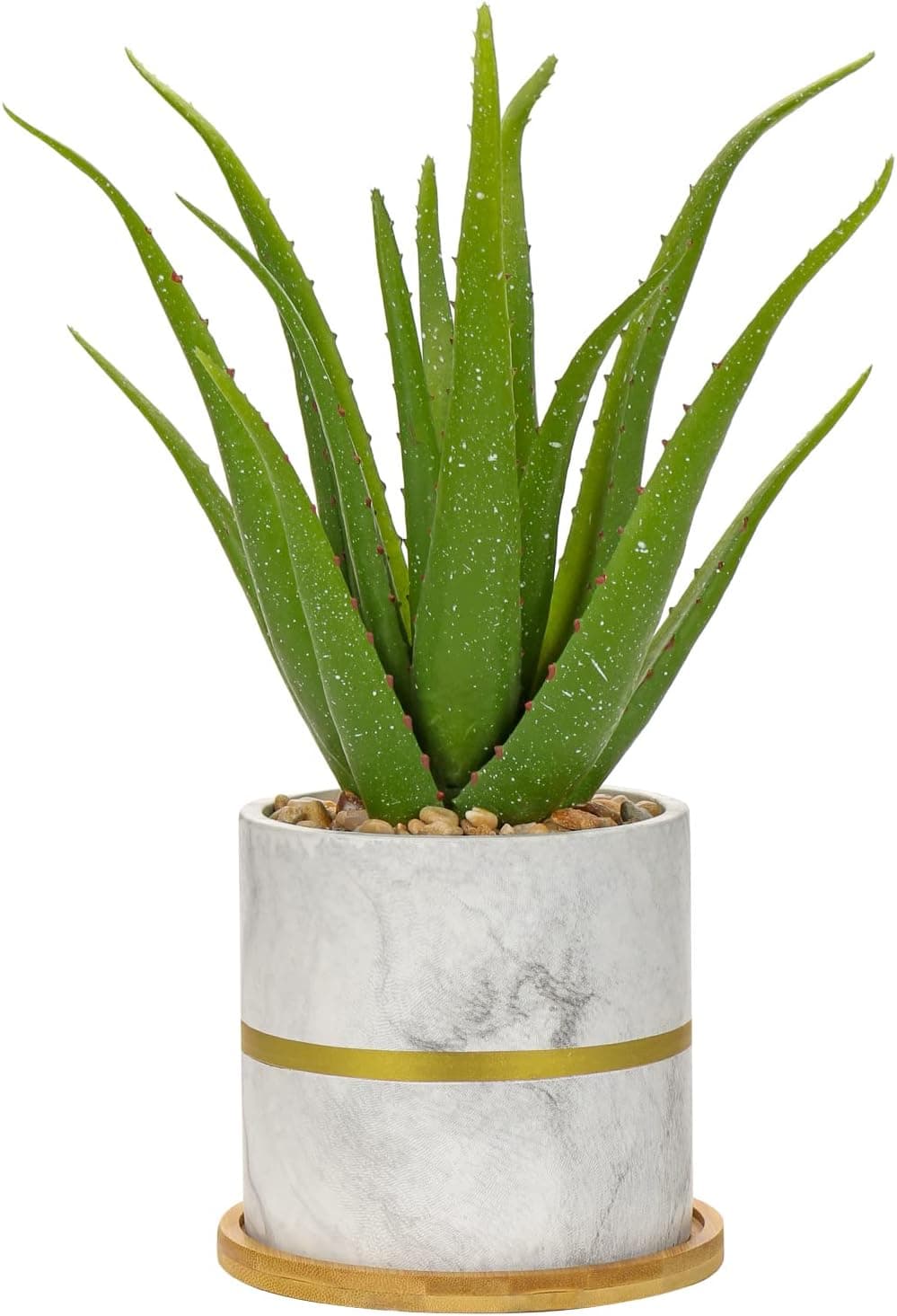 Artificial Succulent Plants Large Fake Aloe Potted Plant in Pot with Wood Pad for Home Indoor Garden Table Bedroom Shelf Office Decor