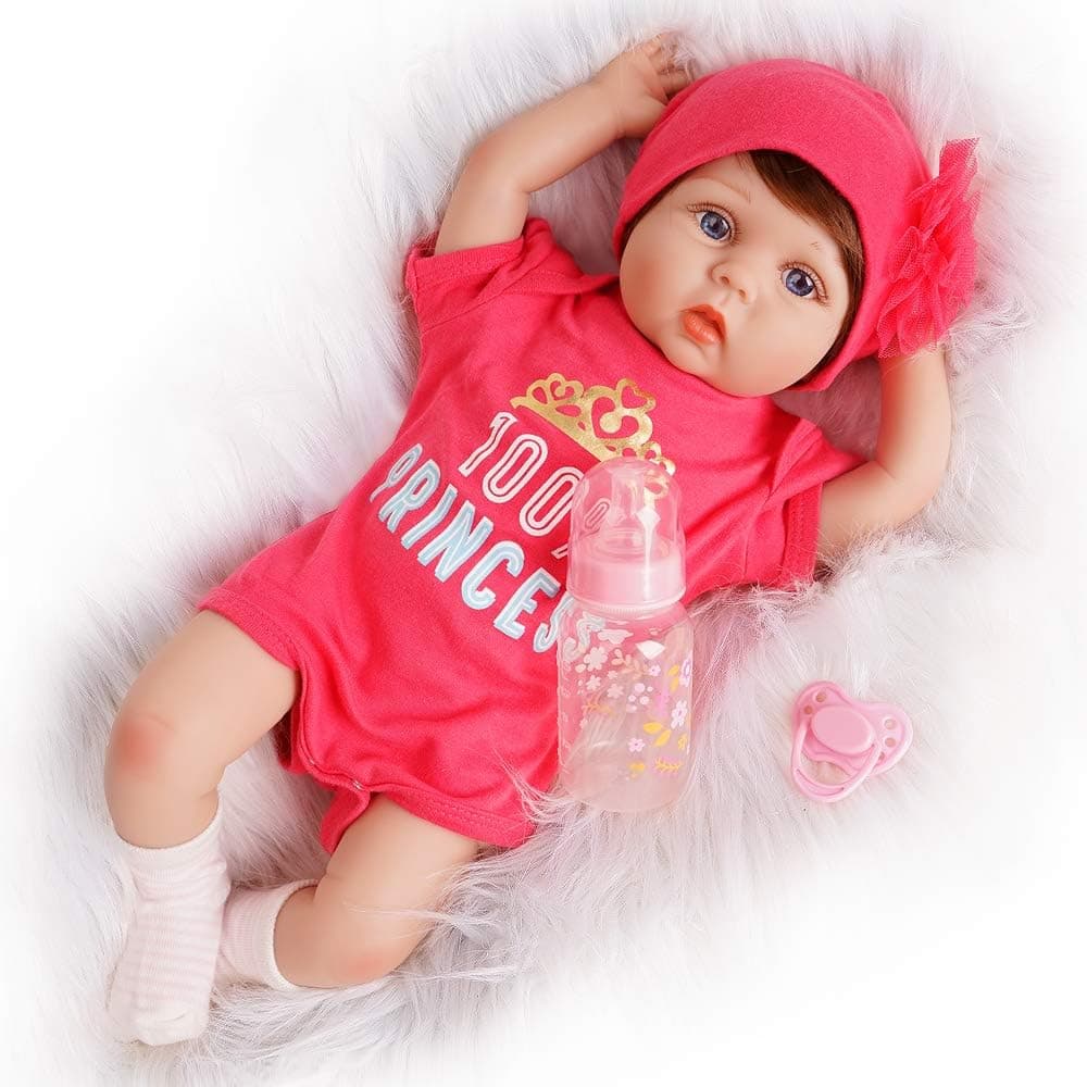 Seedollia Realistic Baby Dolls 22 Inches Reborn Girls Real Life Baby Dolls Silicone Weighted Baby Dolls with Bear Plush 2 Outfits 12-Pieces Gift Box Set
