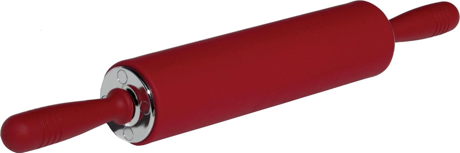 Head Chefs Sil-Pin Traditional Rolling Pin with Ball Bearings and Rubber Handles, Red