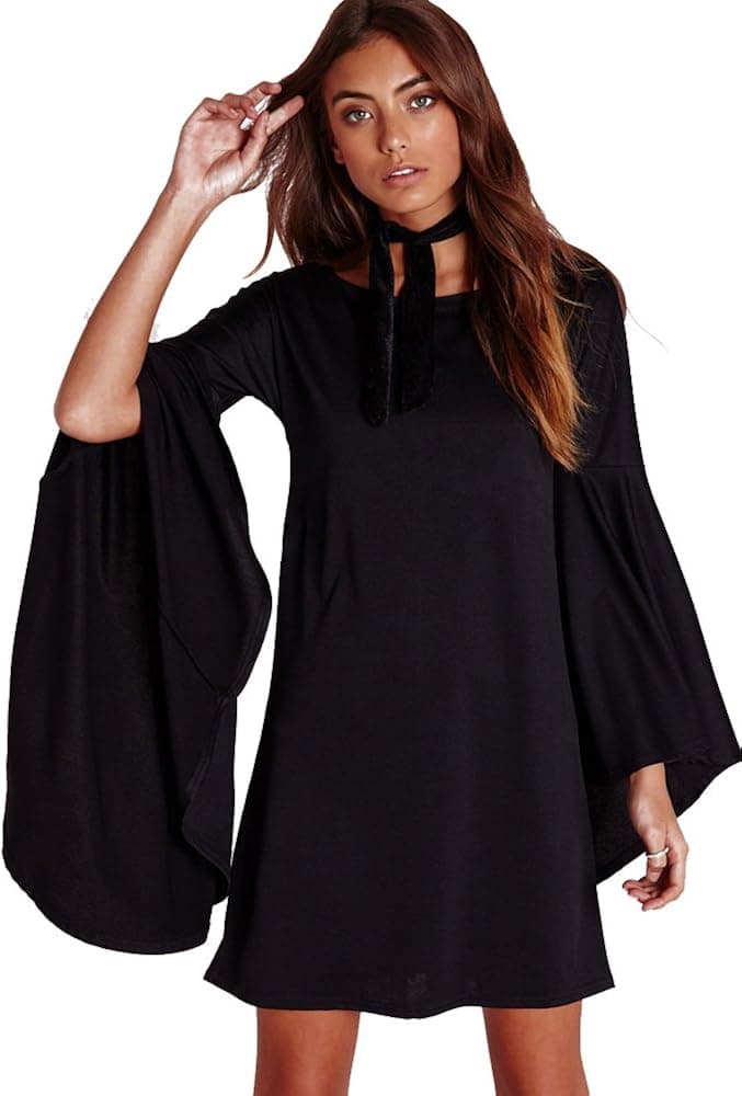 VIVICASLTE Women's USA Long Flare Bell Sleeve Blouse Mini Dress