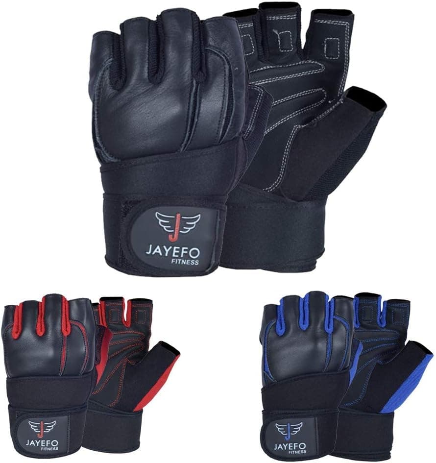 Jayefo Leather Weight Lifting Gloves (Black, M)