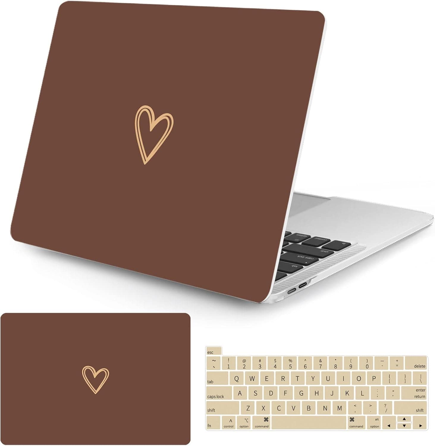 Seorsok Compatible with MacBook Pro 13 inch Case M2 2022,2020,2019-2016 Release(M1 A2338/A2289/A2251/A2159/A1989/A1706/A1708 Gold&Cute Heart Laptop Plastic Hard Case with Keyboard Cover,Brown