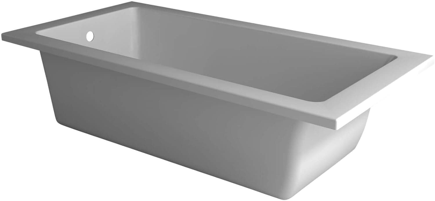 Fine Fixtures Drop In White Soaking small Bathtub, Fiberglass Acrylic Material, 66"L x 32"W x 19"H - Brass Trip Lever Included