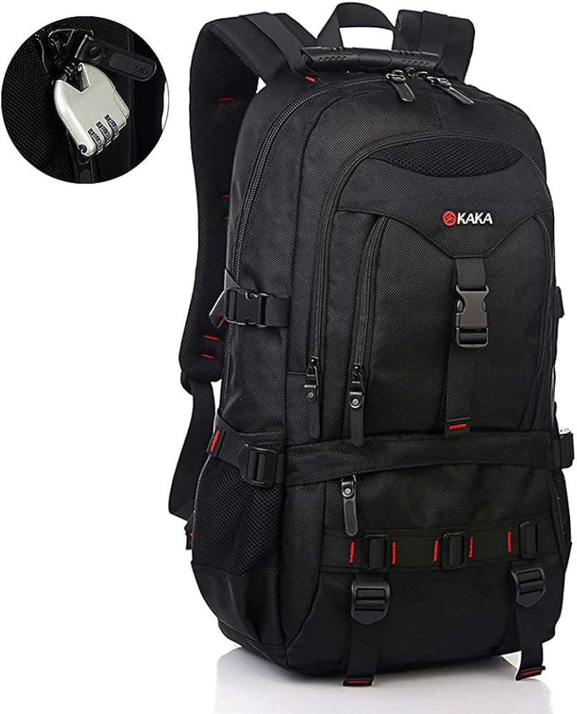 KAKA Travel Laptop Backpack,17 Inch Laptop Bookbag Outdoor Travel Anti-Theft Backpack, Commuter Bag Hiking Camping Backpack for Men … (Black)