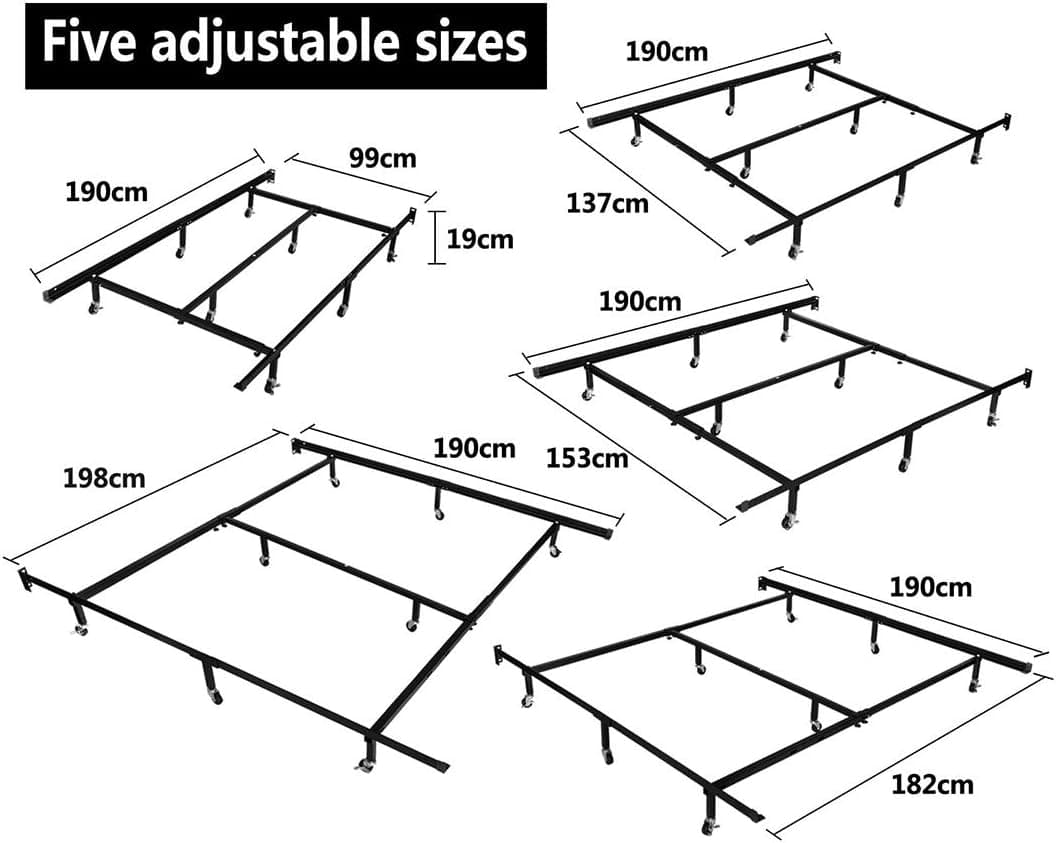 HLC Metal Bed Frame Box Spring Base with Removable Wheels and Adjustable Sizes to Any Beds