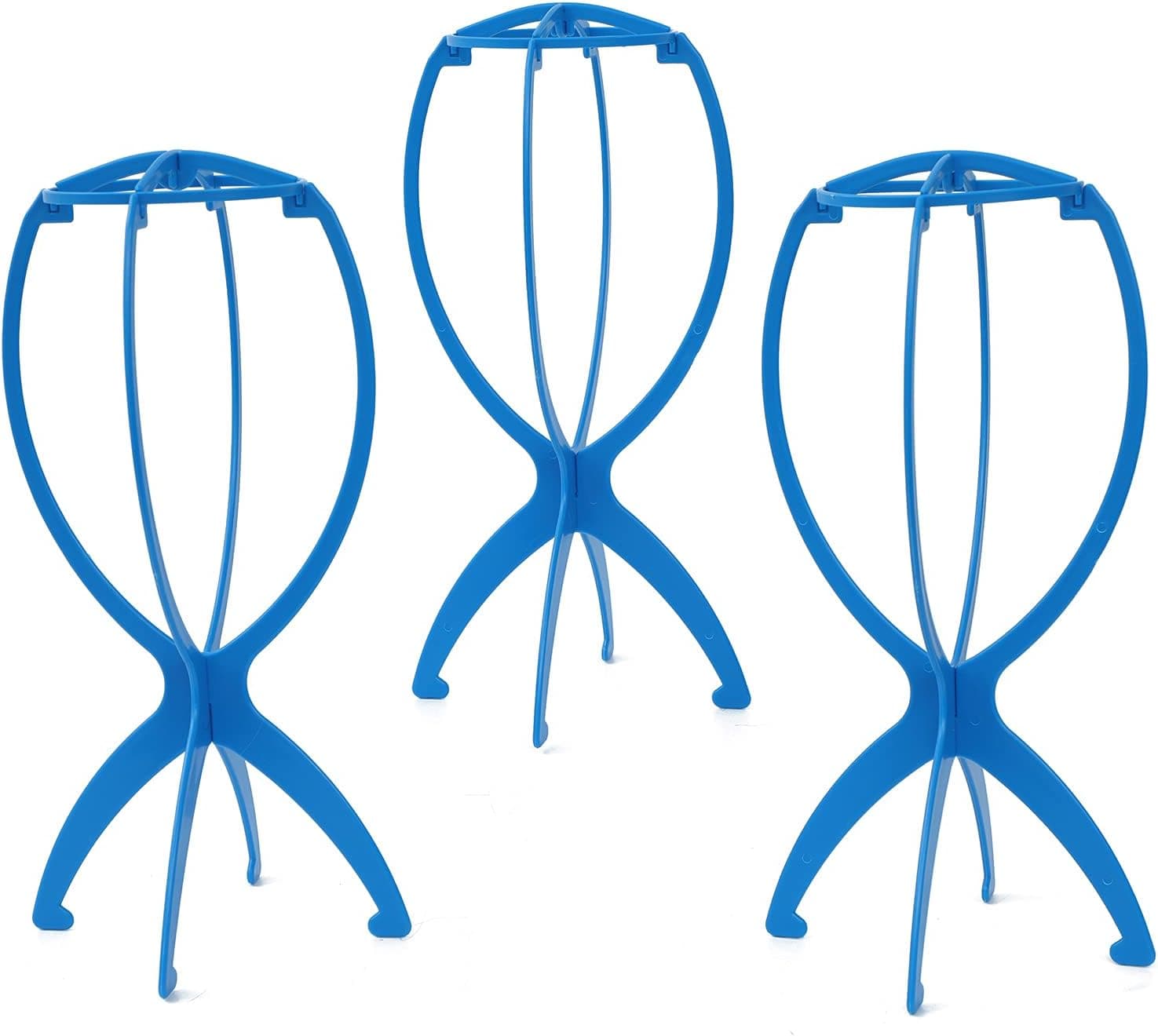 Lihui Wig Stand For Wigs - Wig Head Stand, 14.2inch Short Wig Stands For Multiple Wigs Storage Dryer Display, 3 Packs Wigs Holder Stands For Women(Blue)