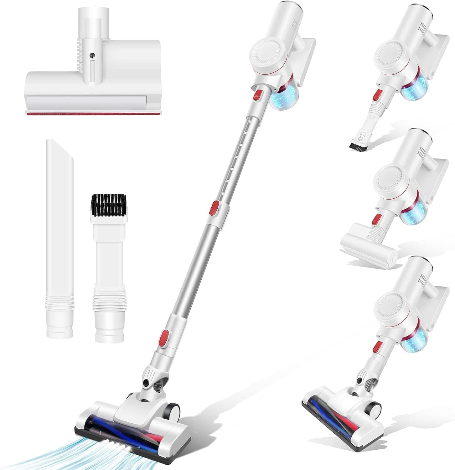 Wsgoo Cordless Vacuum Cleaner,180W Powerful Suction Stick Vacuum with 30min Long Runtime Detachable Battery, 4 in 1 Lightweight Quiet Vacuum Cleaner Perfect for Hardwood Floor Pet Hair