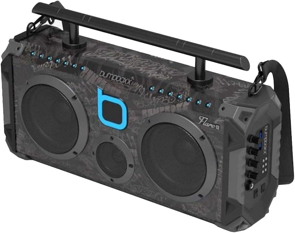 Bumpboxx Bluetooth Boombox Flare6 Black Graffiti BBG | Retro Boombox with Bluetooth Speaker | Includes Rechargeable Lithium Battery, Carrying Strap & Remote | Quality Loud Sound with Bass