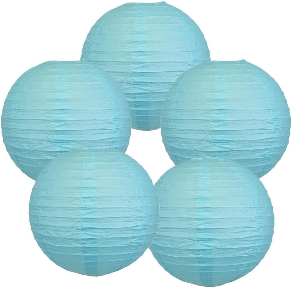 Just Artifacts 12-Inch Baby Blue Chinese Japanese Paper Lanterns (Set of 5, Baby Blue)