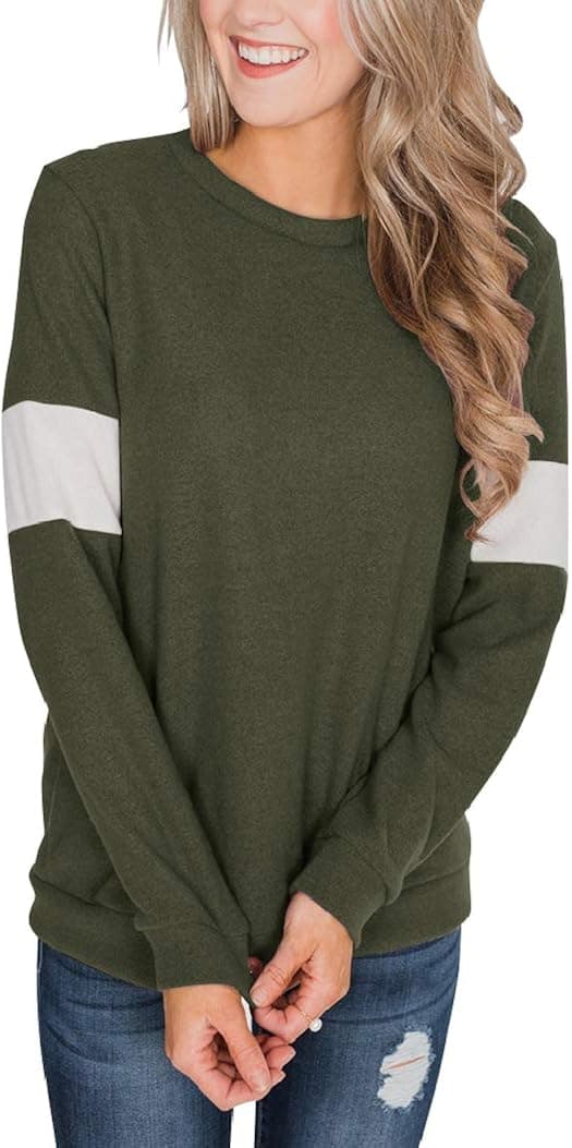 Uincloset Women's Basic Color Block Long Sleeve Round Neck Pullover Sweater Tops