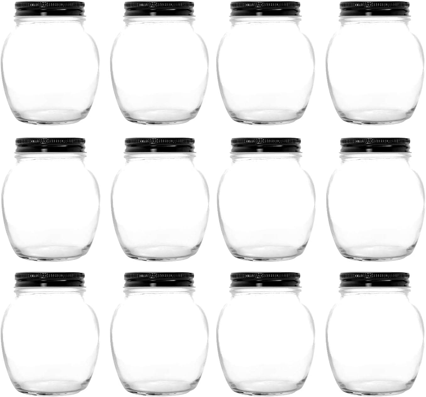 Nakpunar 12 pcs, 12 oz Globe Round Jars with Black Lids - 1 lb Honey