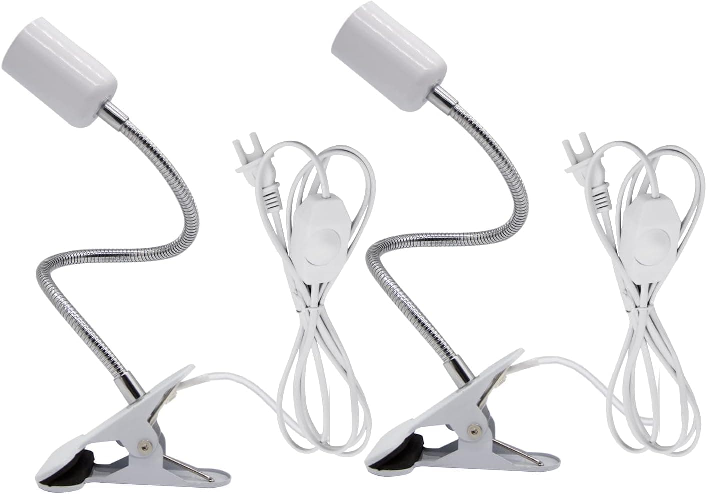 FEYAIM Clip Desk Lamp Holder 2 Pcs Flexible Desk Light Socket Portable Clamp Light with 220cm Cable Plug in Clip Lamp Holder 360° Rotation Clip on Lamp for Table Cupboard Bedroom Reading