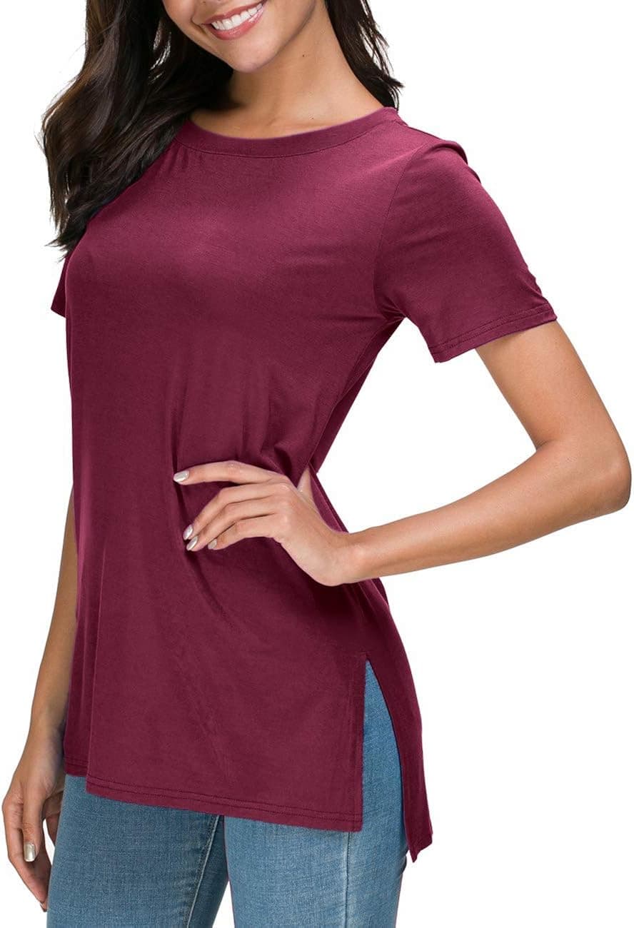 Crew Neck Short Sleeve Summer T Shirts Juniors Trendy Casual Tops Summer Maroon XL