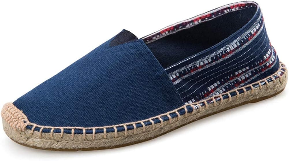 fereshte Women's Men's Casual Espadrilles Loafers Breathable Flats Shoes Back Stripes Blue Label Size 39-245mm - US 7.5 Women/6 Men