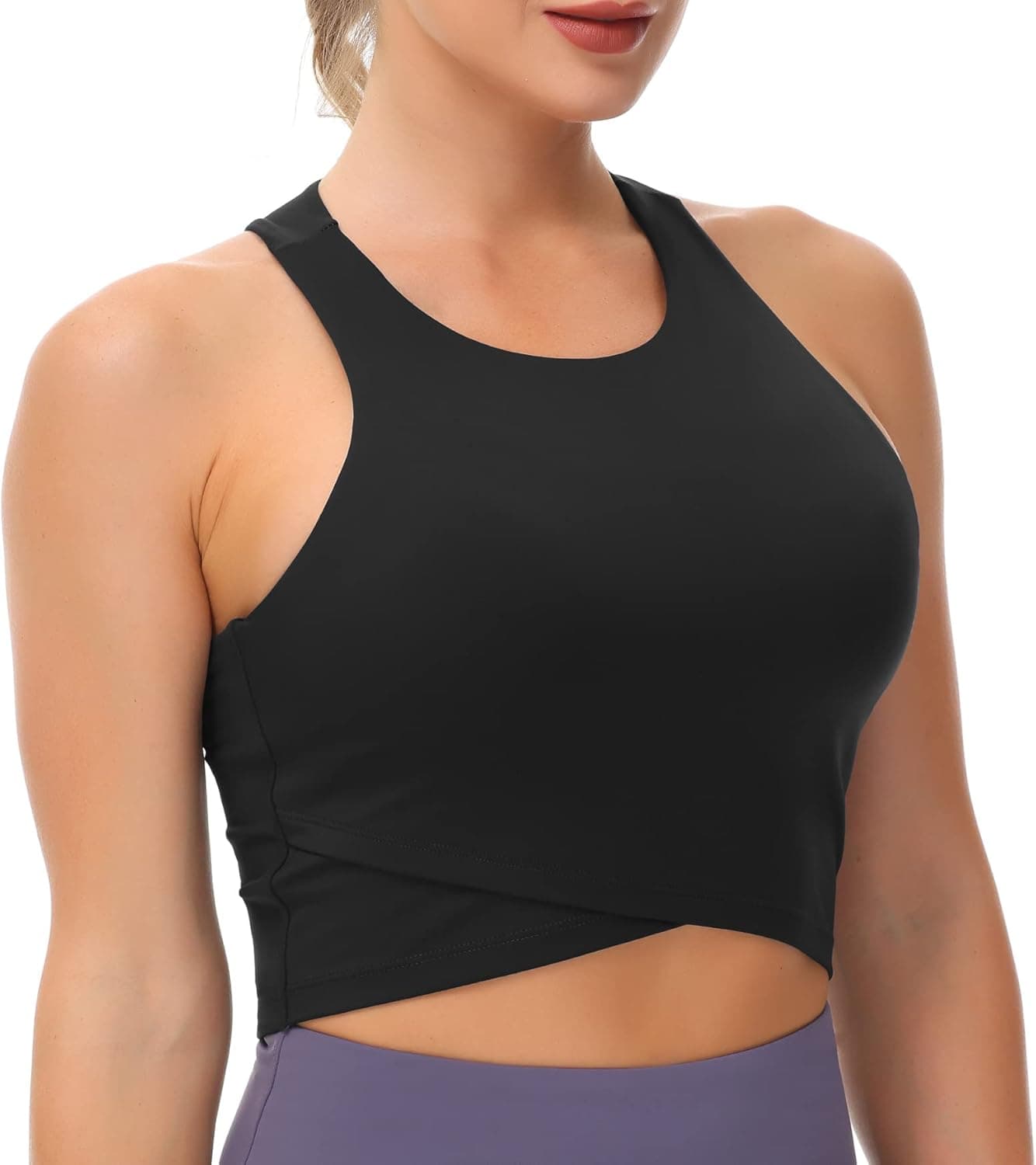 Women’s Racerback Sports Bra Medium Support Athletic Workout Crop Tank Tops Built in Bra