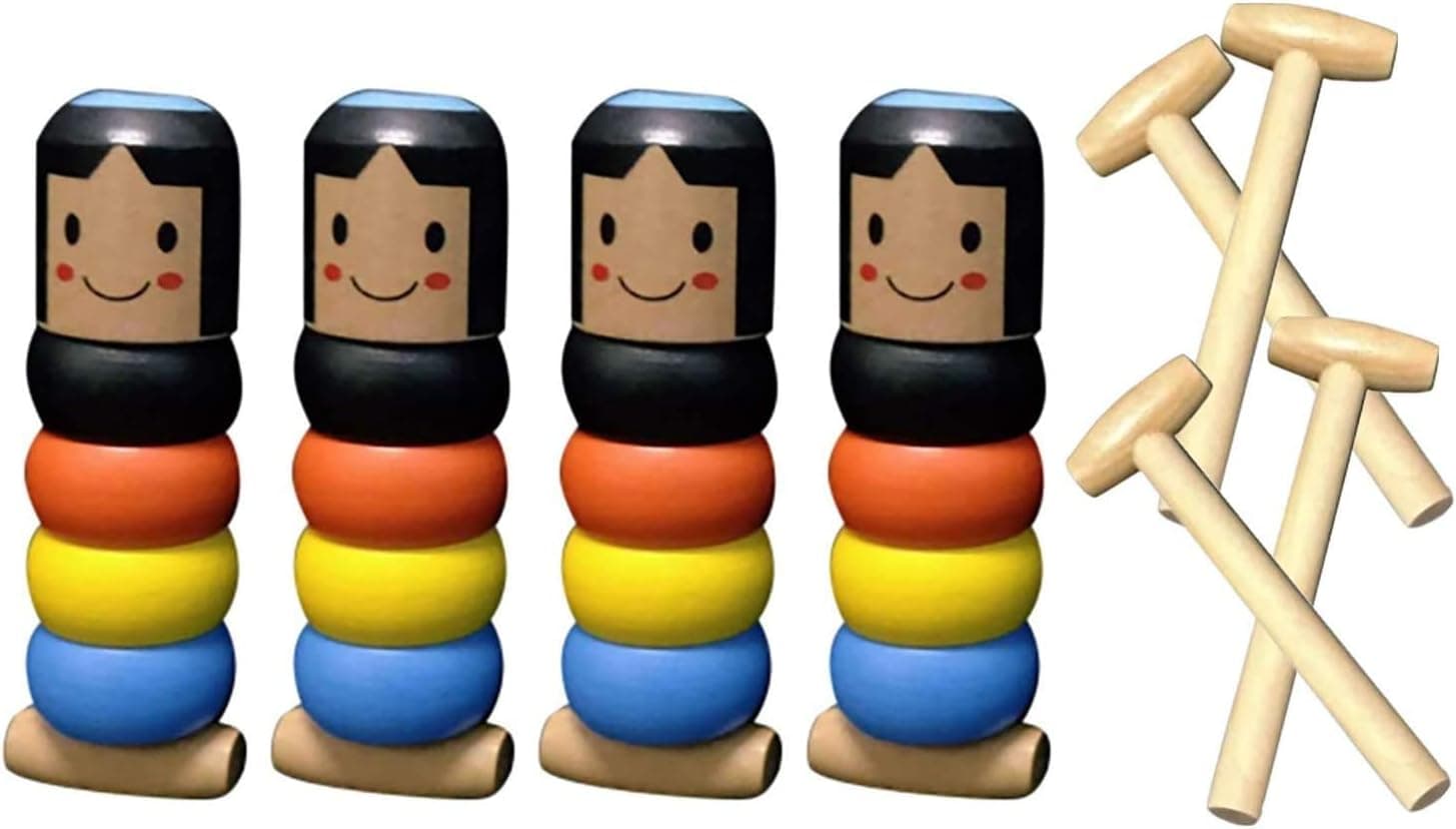 Yowein Interesting Magic Toy,Little Wooden Man, Who Cant Beat, Little Unbreakable Wooden Man Magic Toy Stage Magic Props, Funny for Kids Toy (4PC)