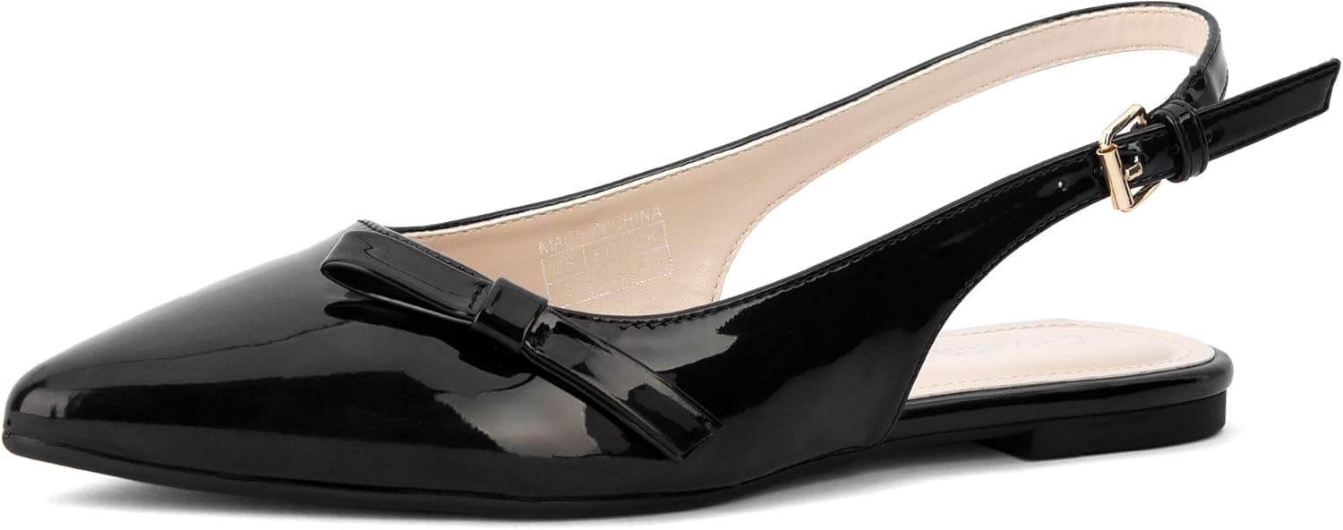 Greatonu Women's Closed Pointed Toe Pumps Low Heels Slingback Flats Shoes