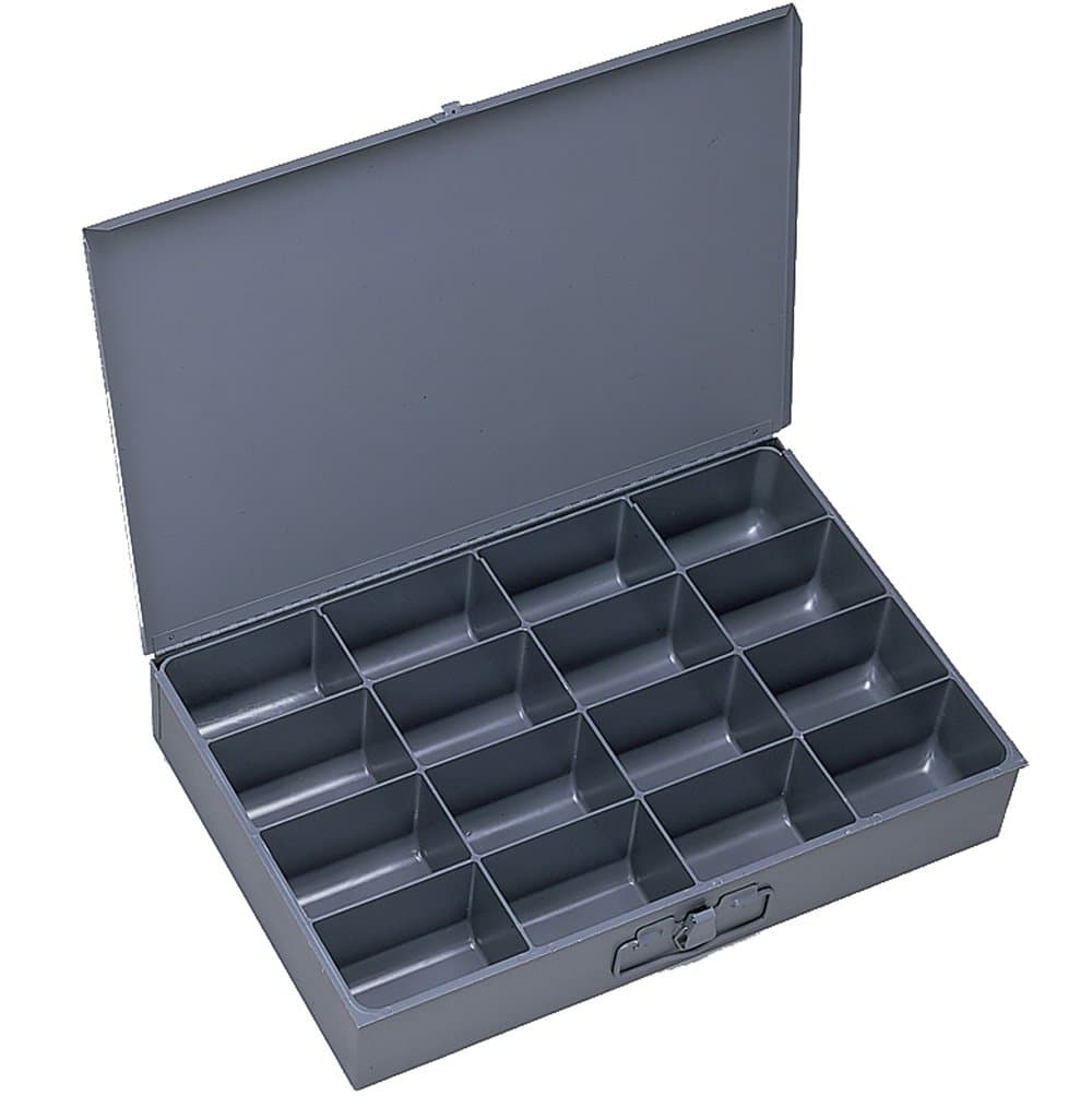 Durham 113-95 Gray Cold Rolled Steel Large Scoop Box, 18" Width x 3" Height x 12" Depth, 16 Compartment