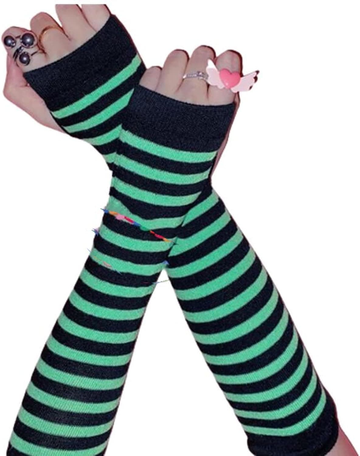 SmilePunk Fingerless Stripe Arm Glove Over sleeve Kawaii Hip Hop Arm Warmers Knit Sun Protective cycling Costume JK uniform