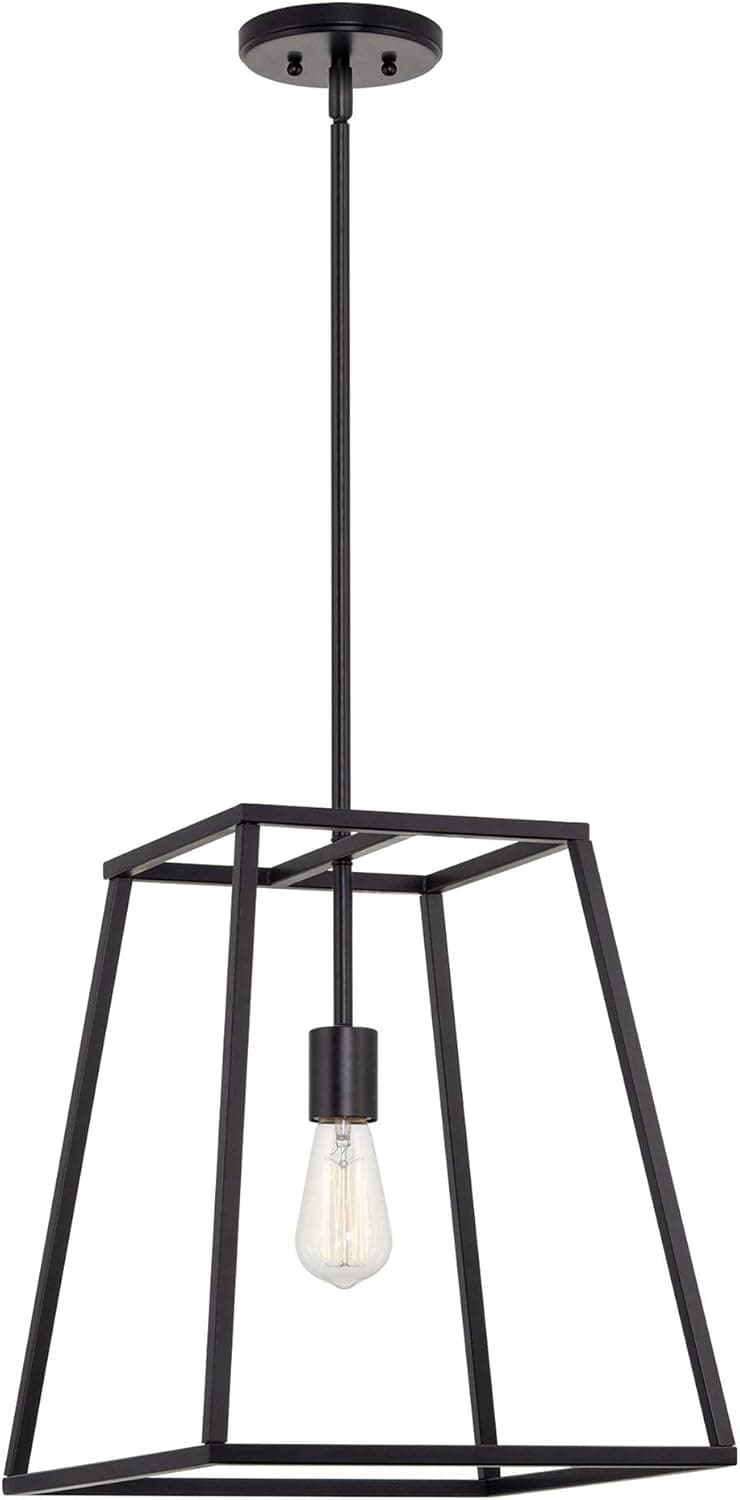 Kira Home Boston 16" 1-Light Modern Farmhouse Lantern Pendant Light, Adjustable Industrial Hall Chandelier, Black Finish for Dining Room, Kitchen Island and Foyer