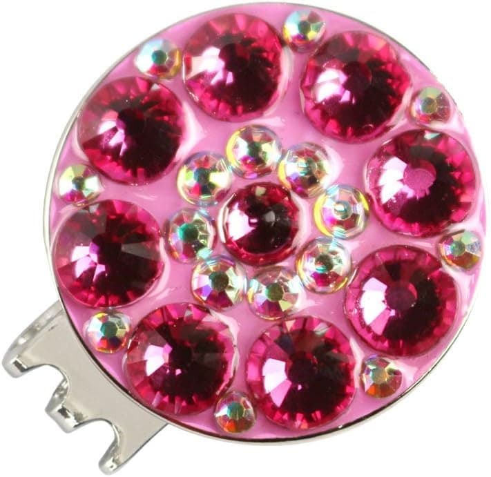 Magnetic Golf Hat Clip with Crystal Golf Ball Marker for Ladies (Pink)