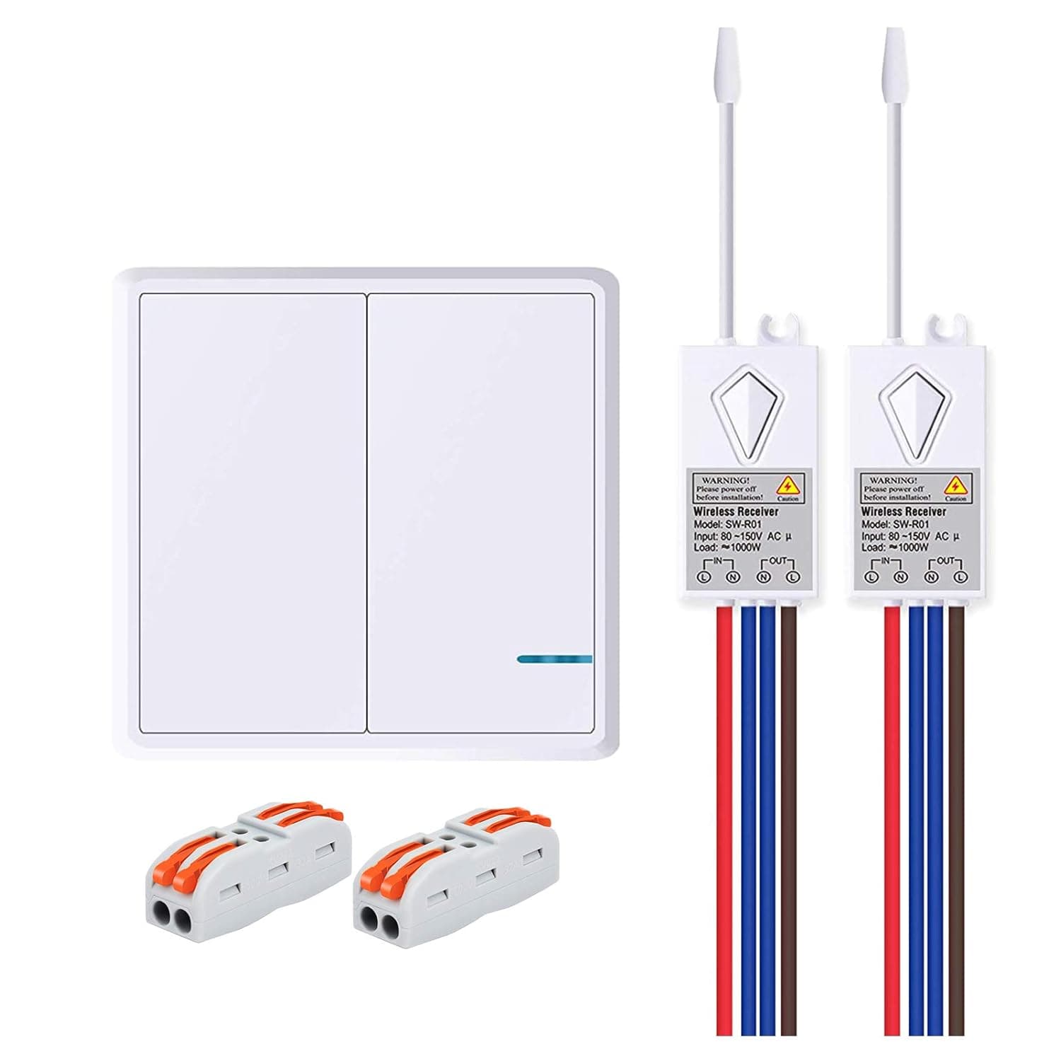 GREENCYCLE Wireless Light Switch and Receiver Kit, Outdoor 1900ft Indoor 229ft, No Wiring No WiFi, Remote Control Ceiling Lamp LED Bulb, IP66 Waterproof (1PK 2 Way Switch & 2 Remote Receiver)