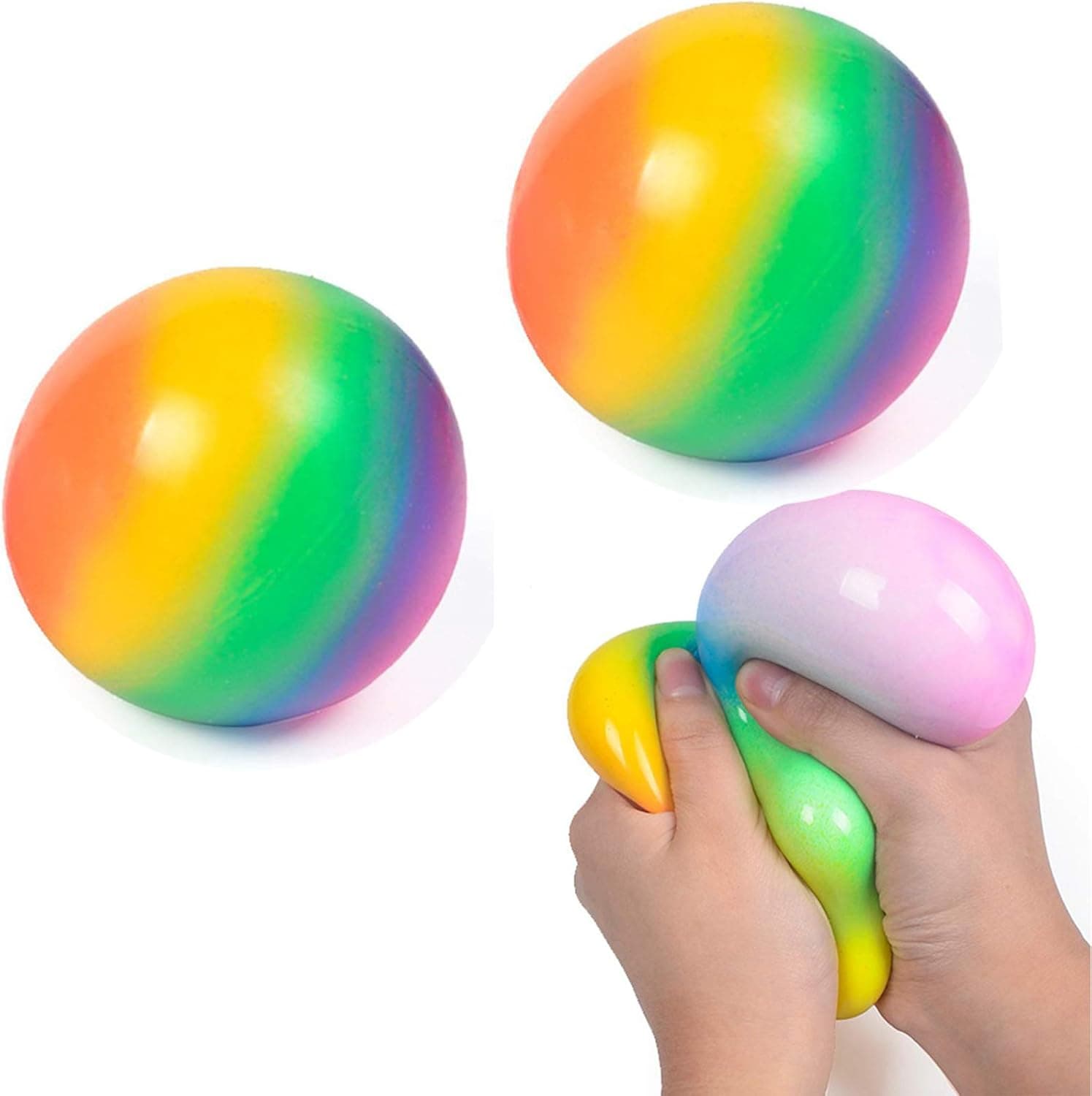 2 Pack Rainbow Stress Relief Toy Sticky Ball - Anti Stress Squishy Sensory Balls Elastic Fidget Squeeze Balls, Non-Toxic for Adults Kids Teens, Tear-Resistant, Fun Toy for ADHD, OCD, Anxiety