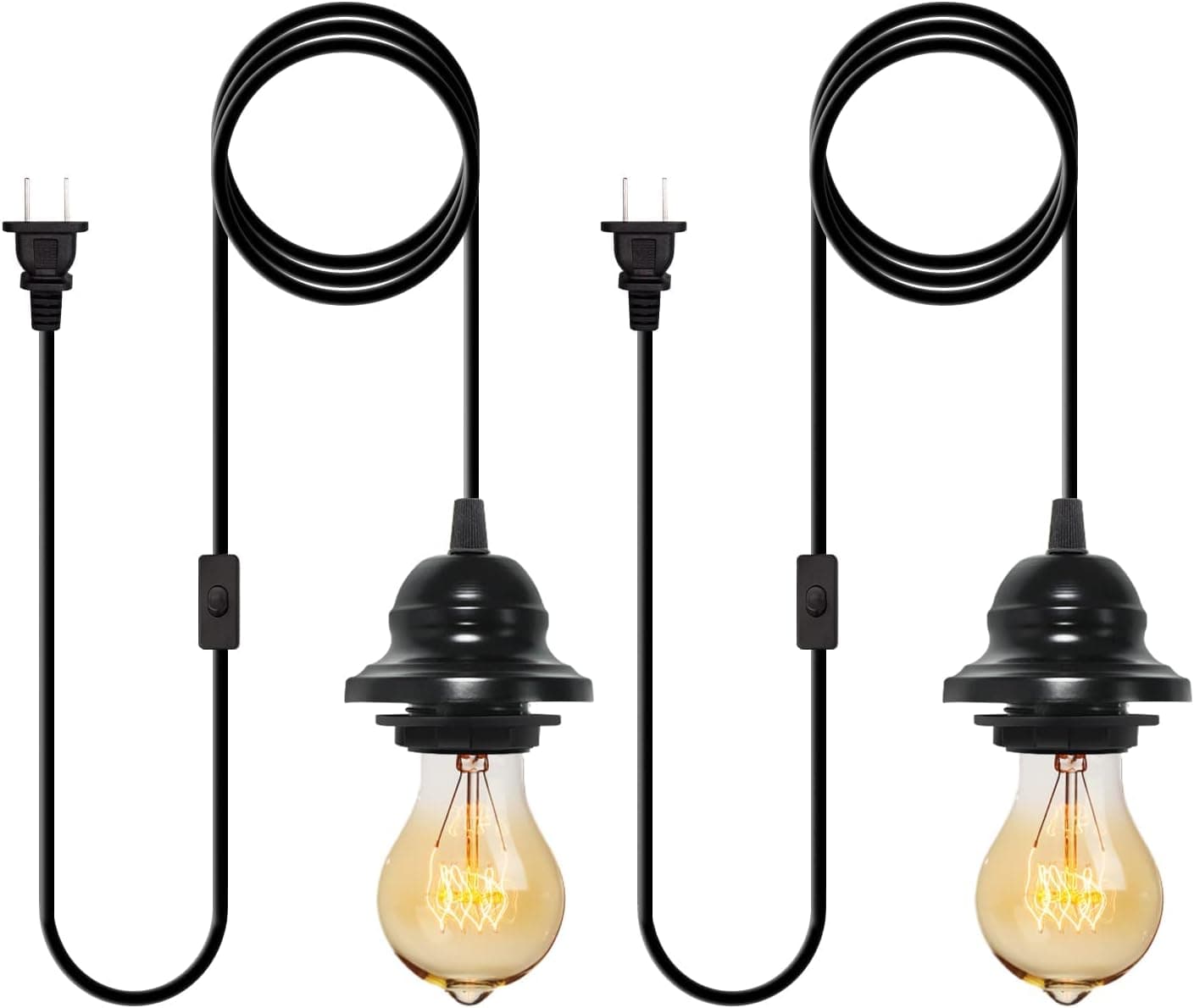 Industrial Pendant Light Cord Kit, 2-Pack Hanging Lights with On/Off Switch, 16.4FT Extension Hanging Lantern, E27 Hanging Lights with Plug in Cord for Bedroom Dining Room(Black)
