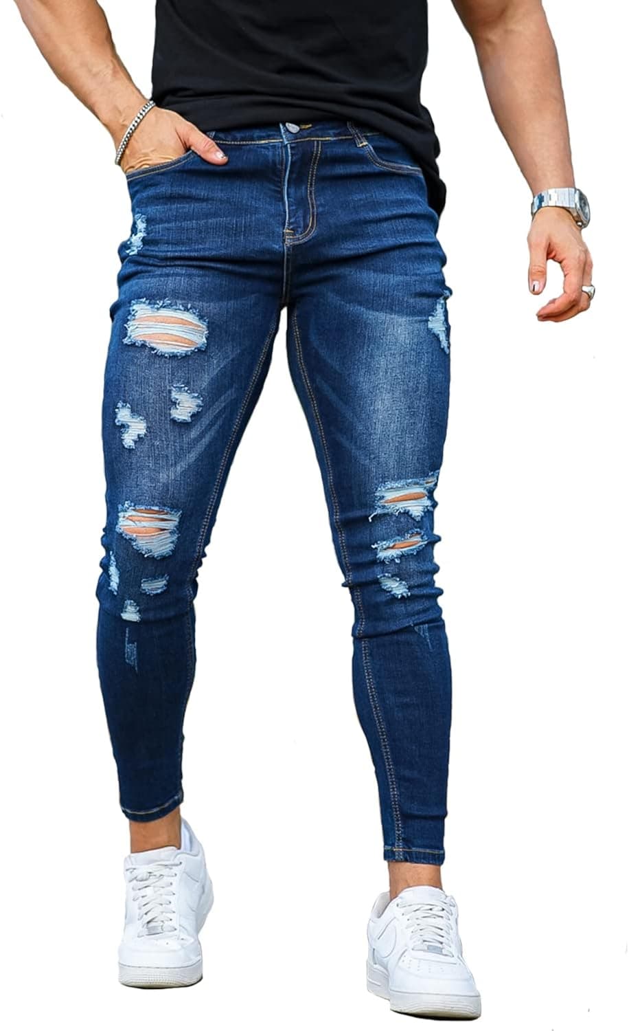 GINGTTO Skinny Jeans for Men Stretch Slim Fit Ripped Distressed