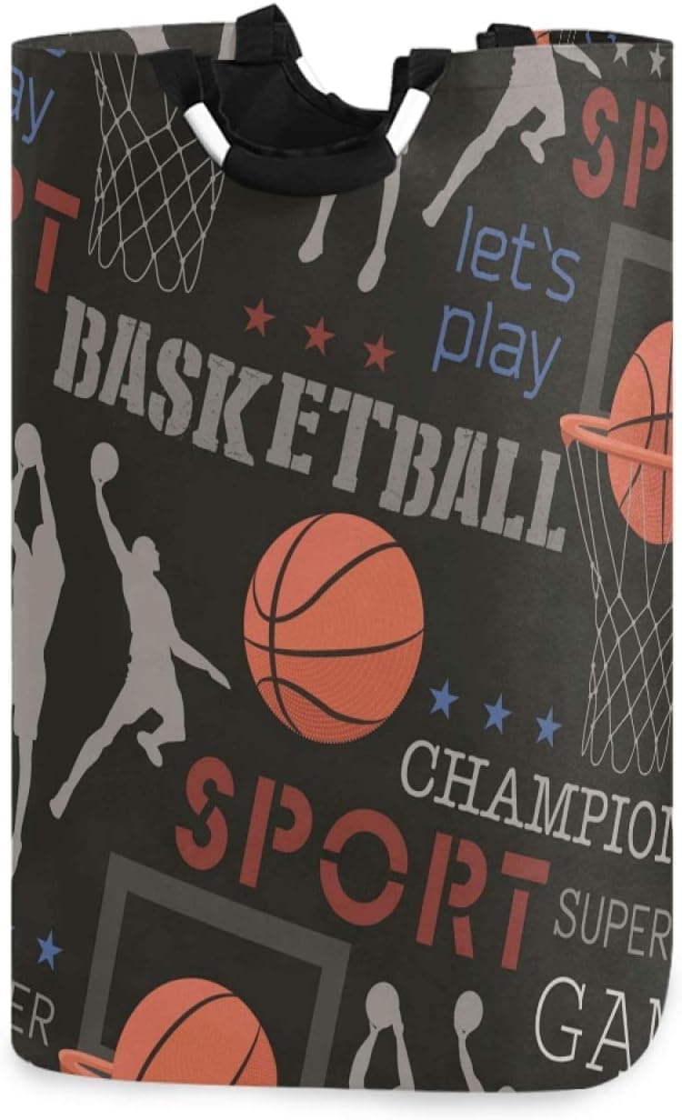 ALAZA Large Laundry Basket Basketball Pattern Print Sports Laundry Bag Hamper Collapsible Oxford Cloth Stylish Home Storage Bin with Handles, 22.7 Inch