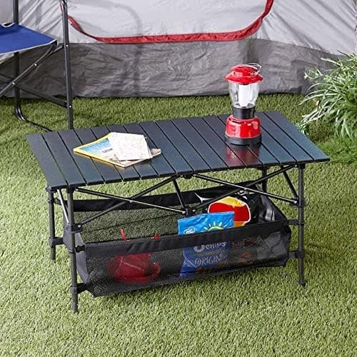 The Lakeside Collection Compact Portable Table - Outdoor Folding Table with Storage for Camping