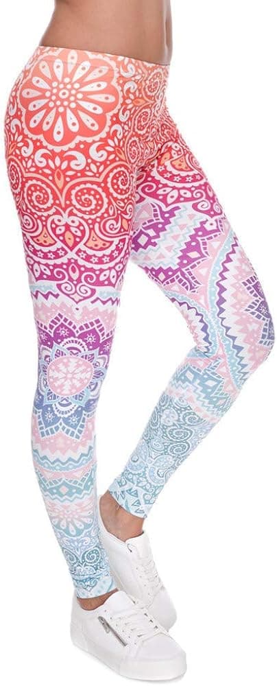 JunningGor Women Printed Yoga Pants Tummy Control Workout Leggings Sports Tights