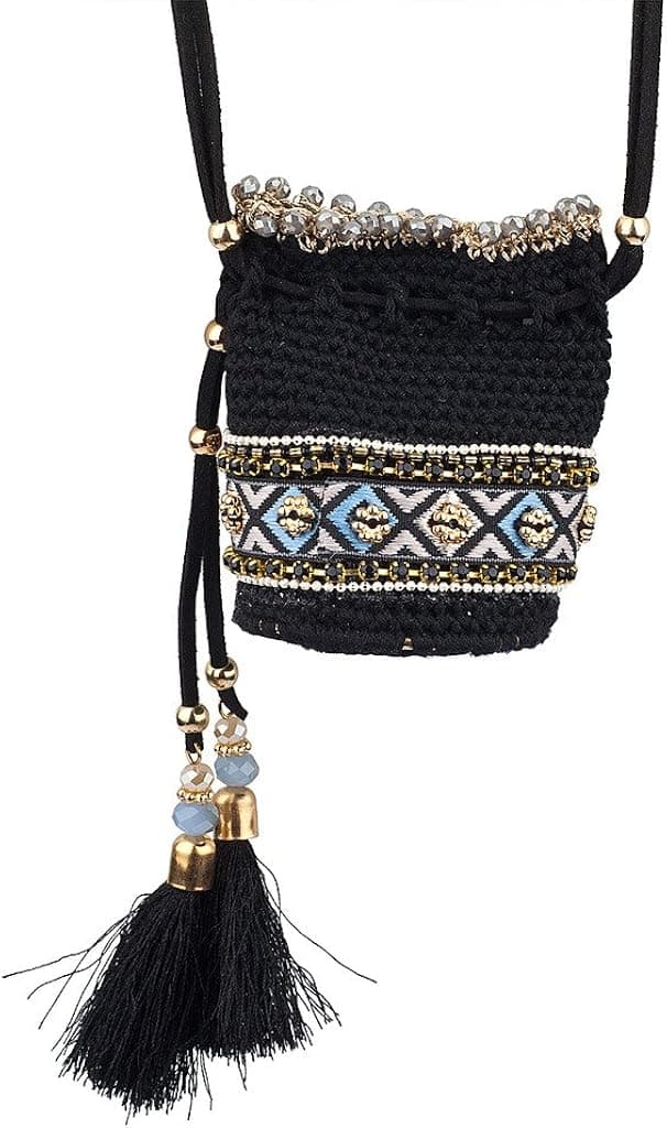 LUX ACCESSORIES Black Multi Navajo Pouch Necklace