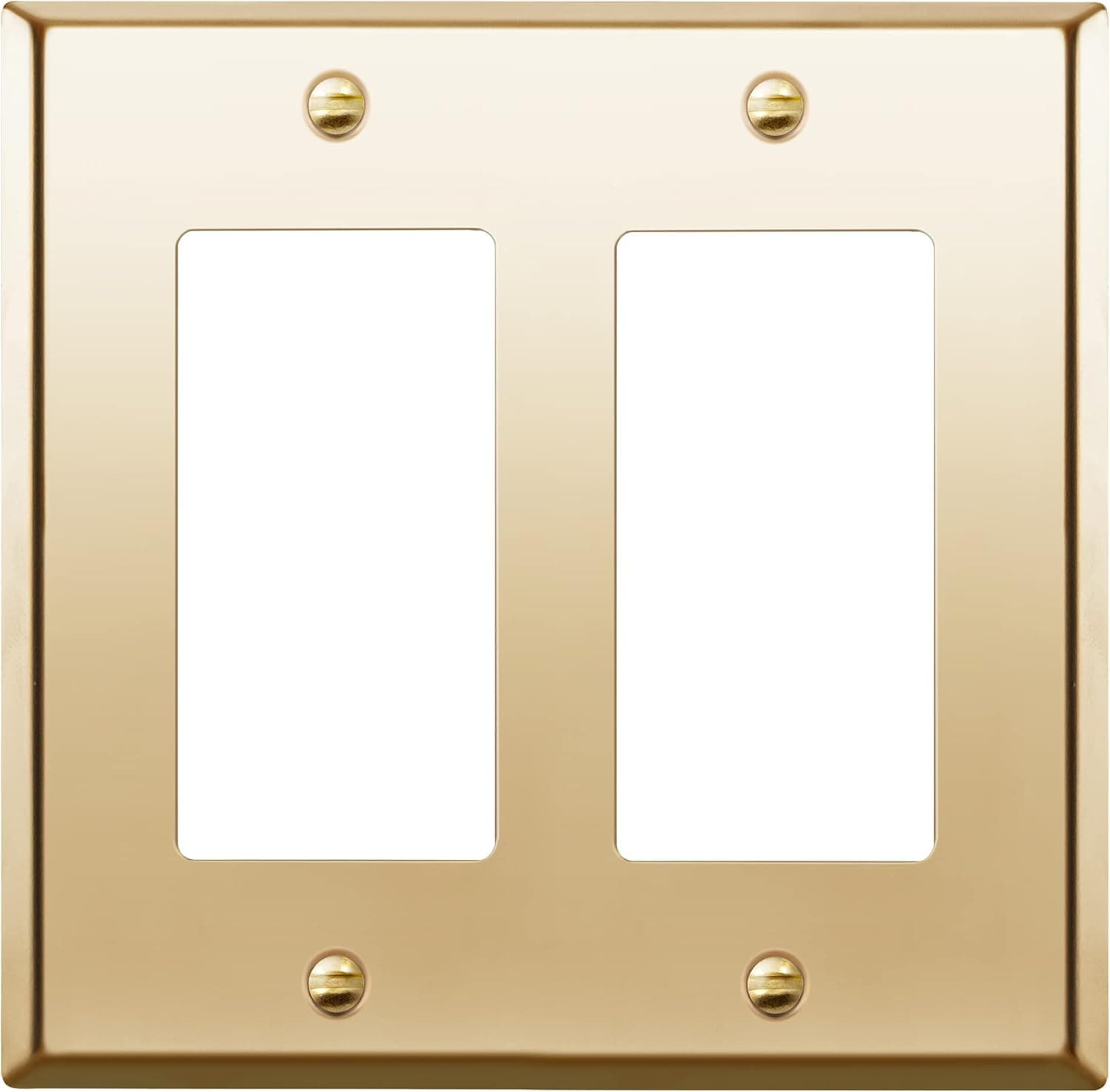 ENERLITES Decorator Switch or Receptacle Outlet Metal Wall Plate, Stainless Steel Corrosion Resistant, Size 2-Gang 4.50" x 4.57", Stainless Steel 201, 7732-PB, Polished Brass, Gold