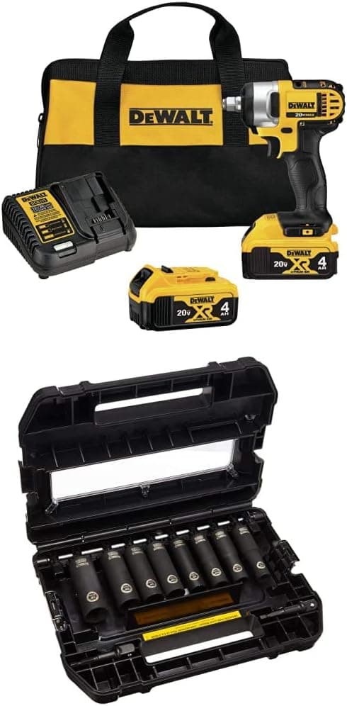 DEWALT DCF880HM2 20-volt MAX Lithium Ion 1/2-Inch Impact Wrench Kit with Hog Ring with DEWALT DW22812 1/2-Inch 10-Piece IMPACT READY Socket Set (SAE)