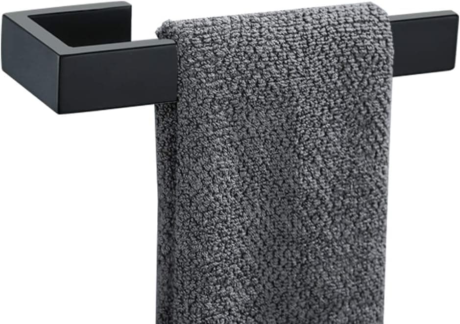 TNOMS Bathroom Hand Towel Holder Square Towel Bar Towel Ring Hanger Wall Mount Black Finish,Q8003BK