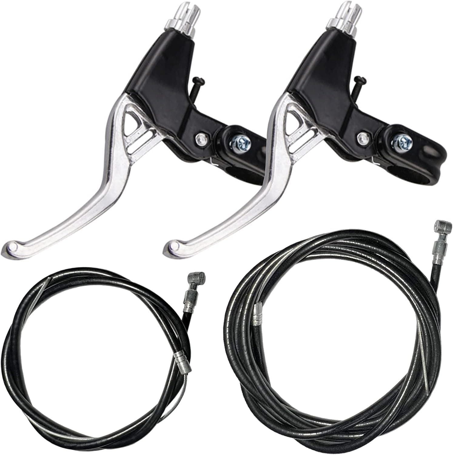 Lomodo 4 Pieces Bicycle Brake Accessories Including 2 Pack V-Brake Handlebar Aluminium Alloy Brake Levers (2.2 CM in Diameter) and 2 Pack Brake Wire for Mountain/ Road/ MTB Bike (Silver)