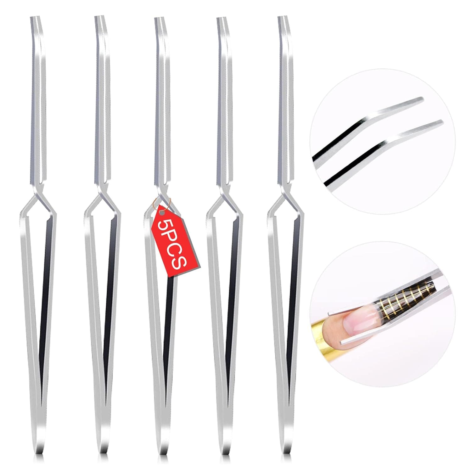 Saviland 5PCS Nail Shaping Tweezers Kit- Nail Pinching tools C Curve Nail Art Sculpture Stainless Steel Clips Nail Kit for Acrylic & Builder Nail Gel, Professional Nail Salon Home DIY