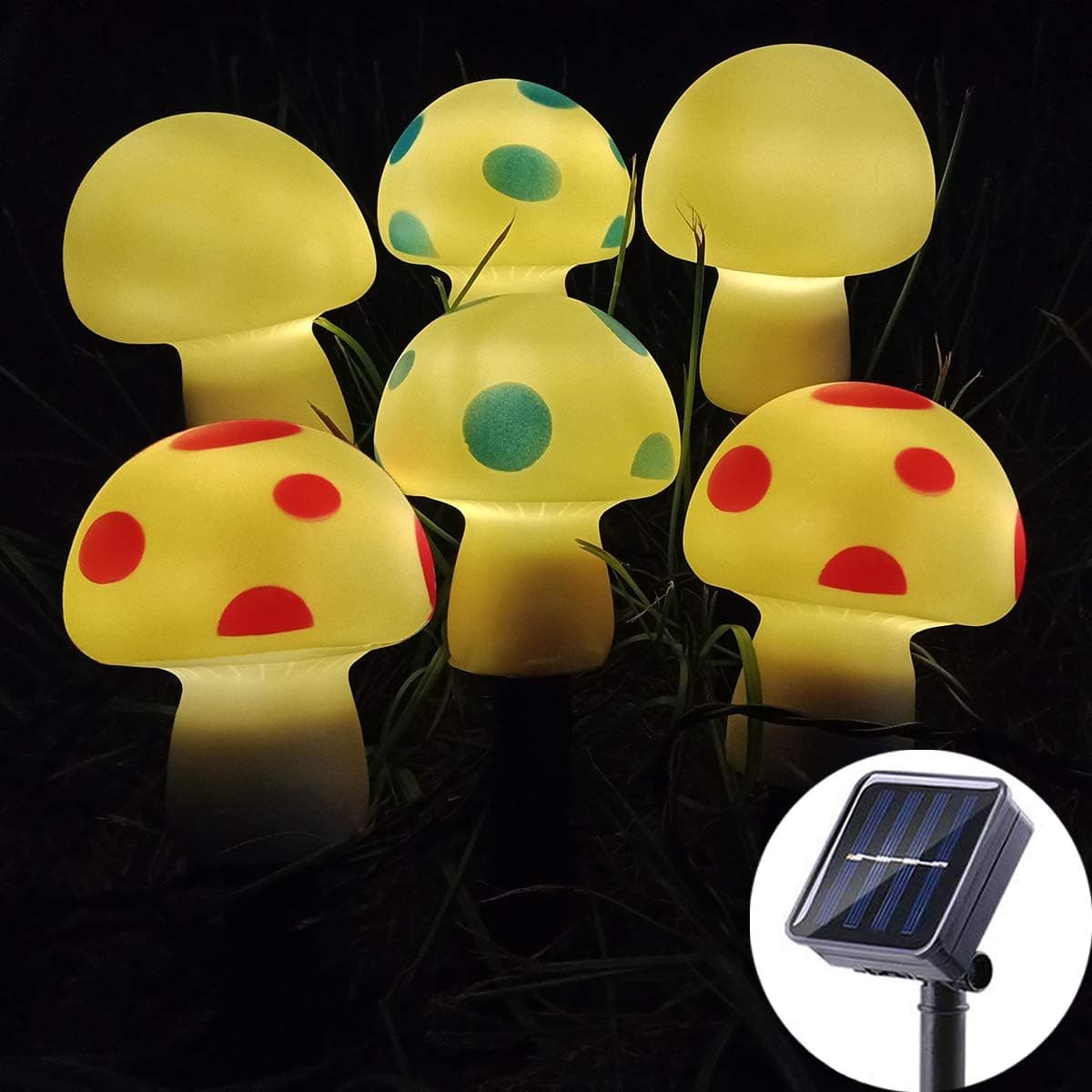 Viewpick Garden Solar Decor Lights Pathway Outdoor Mushroom Ornament Lights LED Solar Powered Landscape Stake Lights for Lawn Patio Yard Walkway Driveway Courtyard(8 Modes 11.5ft 6 LED,Warm White)